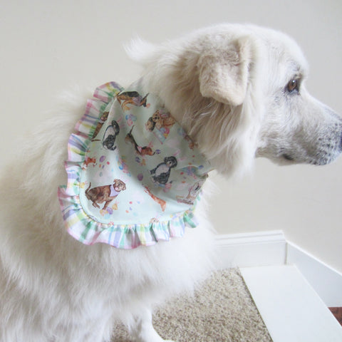 Easter Dog Ruffled Pet Bandana- Fits Over Collar 4 Sizes Available
