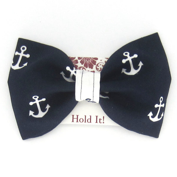Navy & White Anchor Pet Bow Tie or Sailor Bow-4 Sizes Available