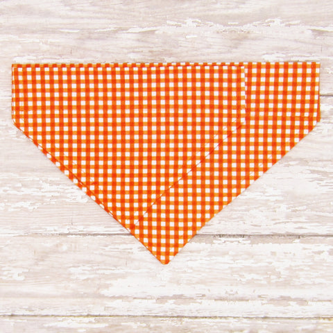 Orange Gingham Pet Bandana- Fits Over Collar 4 Sizes Available