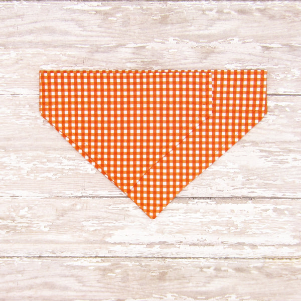 Orange Gingham Pet Bandana- Fits Over Collar 4 Sizes Available