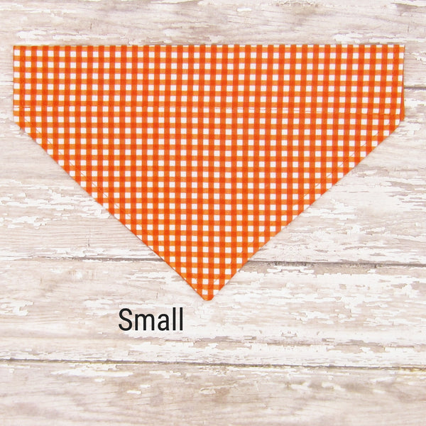 Orange Gingham Pet Bandana- Fits Over Collar 4 Sizes Available