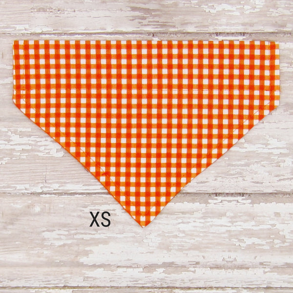 Orange Gingham Pet Bandana- Fits Over Collar 4 Sizes Available