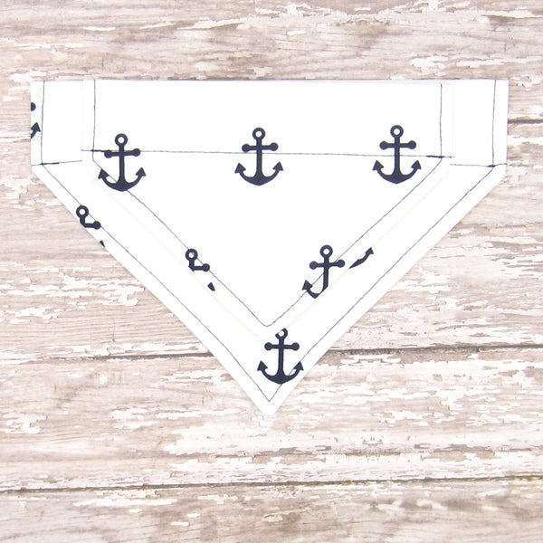 White & Navy Anchor Pet Bandana-4 Sizes Fits Over Collar