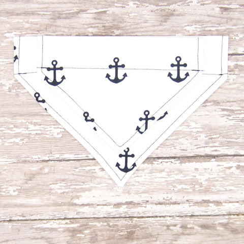 White & Navy Anchor Pet Bandana-4 Sizes Fits Over Collar