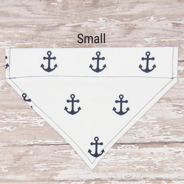 White & Navy Anchor Pet Bandana-4 Sizes Fits Over Collar