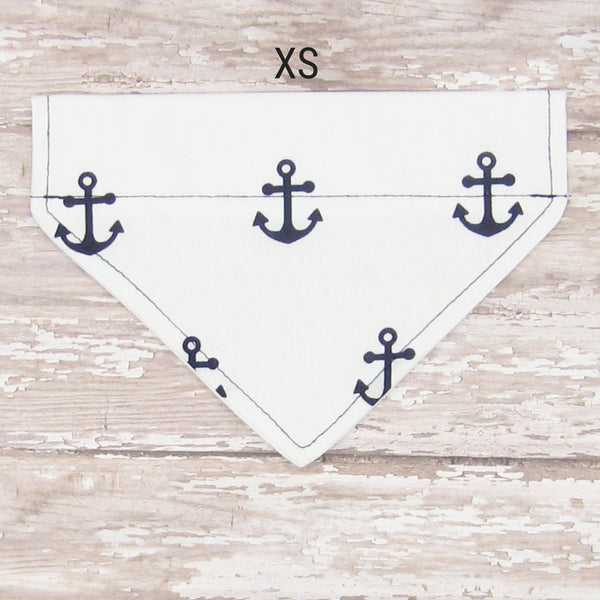 White & Navy Anchor Pet Bandana-4 Sizes Fits Over Collar
