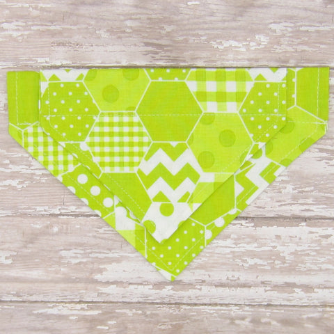 Lime Green Geometric Pet Bandana-4 Sizes Fits Over Collar