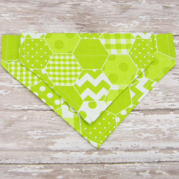 Lime Green Geometric Pet Bandana-4 Sizes Fits Over Collar