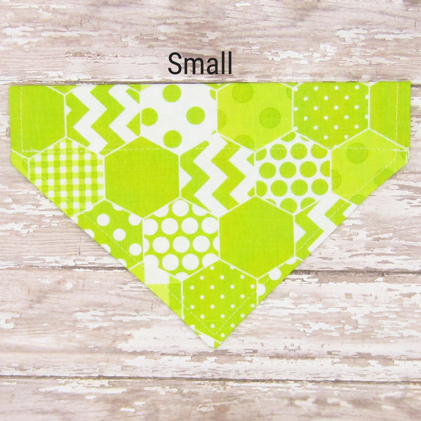 Lime Green Geometric Pet Bandana-4 Sizes Fits Over Collar