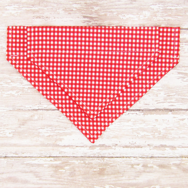 Red & White Gingham Pet Bandana-4 Sizes Fits Over Collar