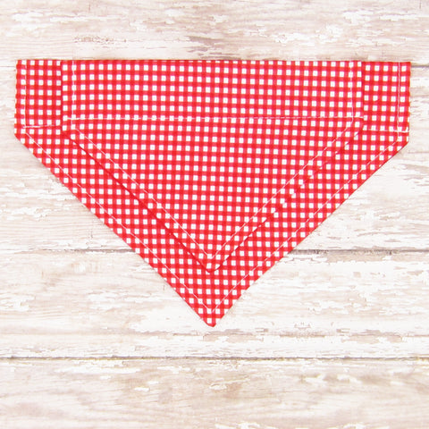 Red & White Gingham Pet Bandana-4 Sizes Fits Over Collar