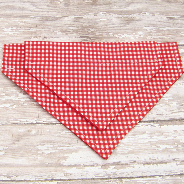 Red & White Gingham Pet Bandana-4 Sizes Fits Over Collar