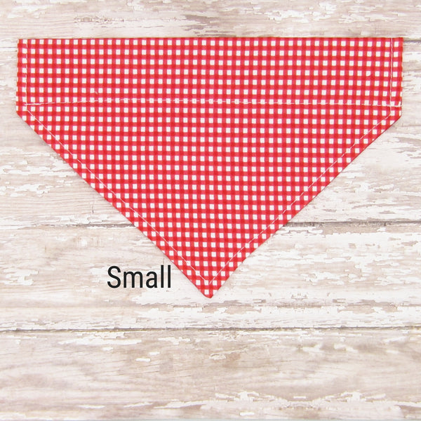 Red & White Gingham Pet Bandana-4 Sizes Fits Over Collar