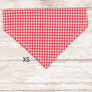 Red & White Gingham Pet Bandana-4 Sizes Fits Over Collar