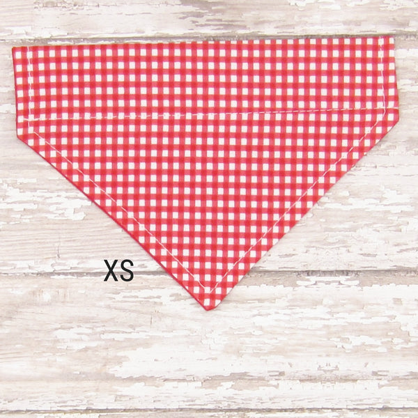 Red & White Gingham Pet Bandana-4 Sizes Fits Over Collar