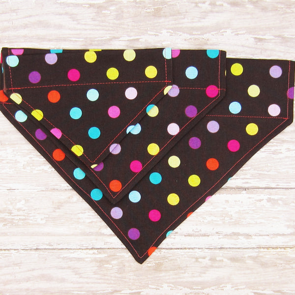 Brown Dottie Pet Bandana-4 Sizes Fits Over Collar