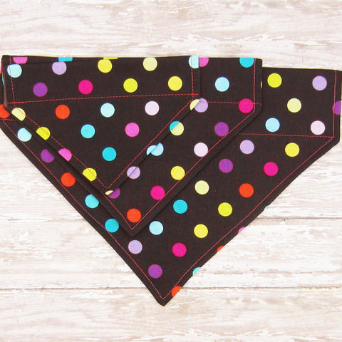 Brown Dottie Pet Bandana-4 Sizes Fits Over Collar