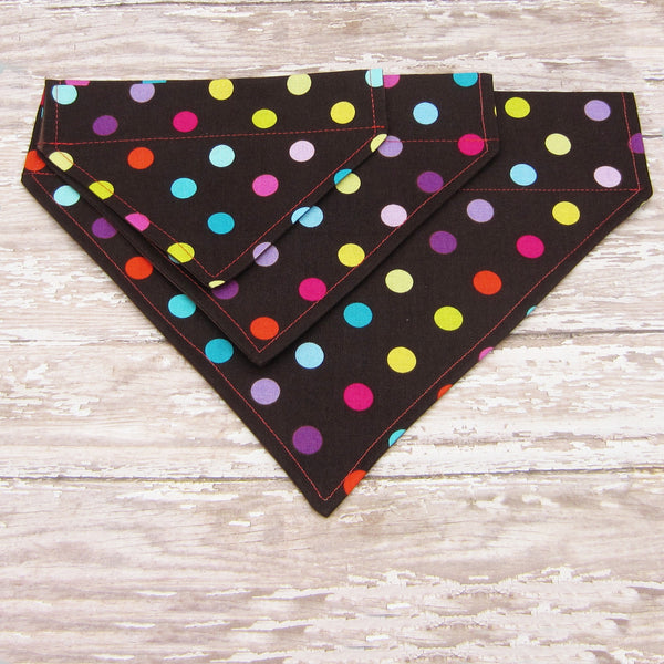 Brown Dottie Pet Bandana-4 Sizes Fits Over Collar