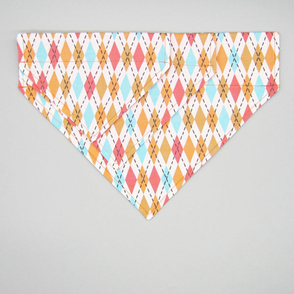 Orange Argyle Pet Bandana-4 Sizes Fits Over Collar
