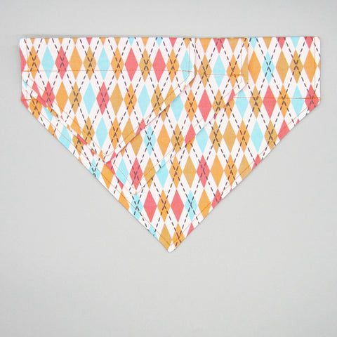 Orange Argyle Pet Bandana-4 Sizes Fits Over Collar
