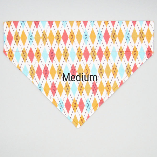 Orange Argyle Pet Bandana-4 Sizes Fits Over Collar