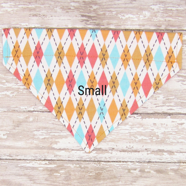 Orange Argyle Pet Bandana-4 Sizes Fits Over Collar