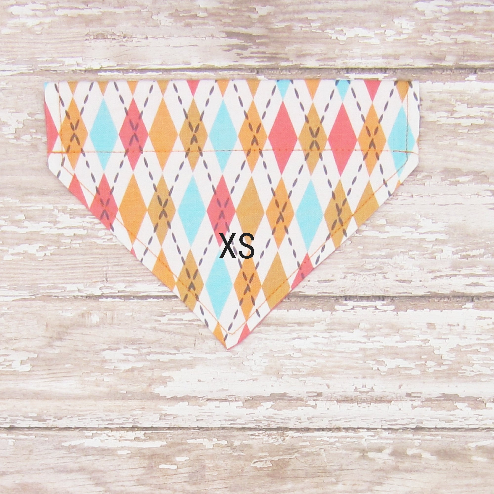 Orange Argyle Pet Bandana-4 Sizes Fits Over Collar