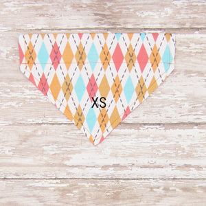 Orange Argyle Pet Bandana-4 Sizes Fits Over Collar