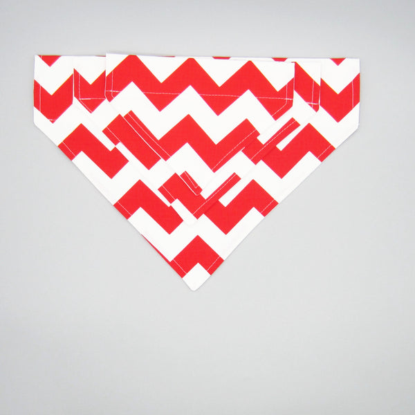 Red & White Chevron Fall Pet Bandana- Fits Over Collar 4 Sizes Available