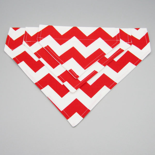 Red & White Chevron Fall Pet Bandana- Fits Over Collar 4 Sizes Available