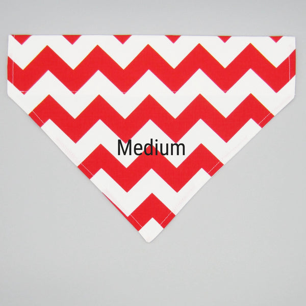 Red & White Chevron Fall Pet Bandana- Fits Over Collar 4 Sizes Available