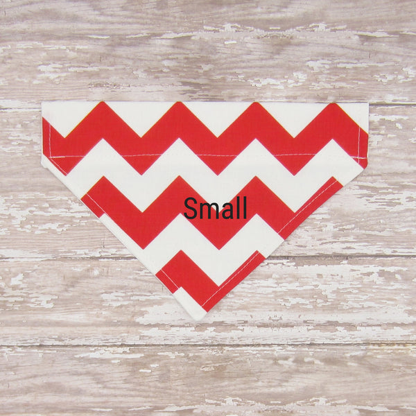 Red & White Chevron Fall Pet Bandana- Fits Over Collar 4 Sizes Available