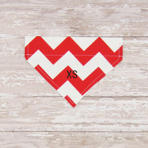 Red & White Chevron Fall Pet Bandana- Fits Over Collar 4 Sizes Available