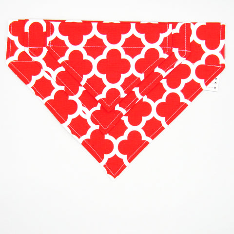Red & White Quatrefoil Pet Bandana- Fits Over Collar 4 Sizes Available