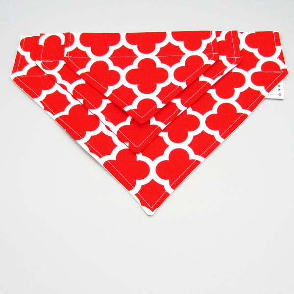 Red & White Quatrefoil Pet Bandana- Fits Over Collar 4 Sizes Available
