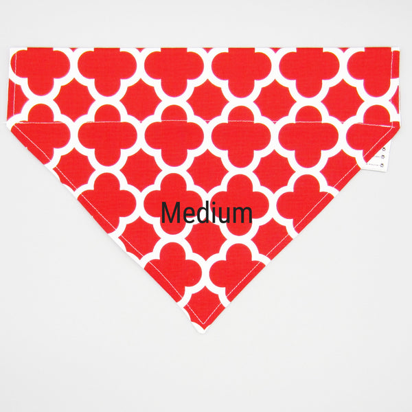 Red & White Quatrefoil Pet Bandana- Fits Over Collar 4 Sizes Available