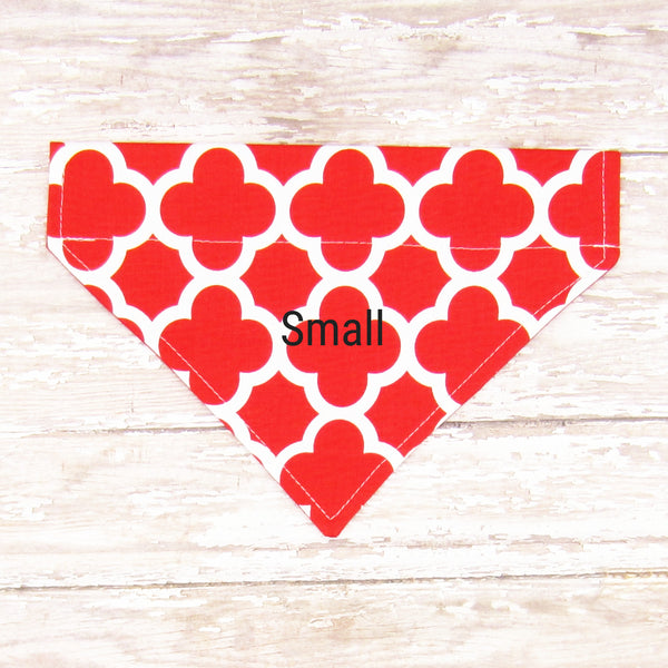 Red & White Quatrefoil Pet Bandana- Fits Over Collar 4 Sizes Available