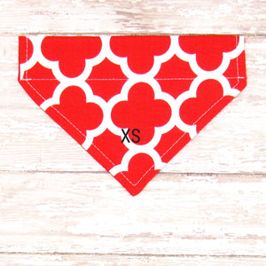 Red & White Quatrefoil Pet Bandana- Fits Over Collar 4 Sizes Available
