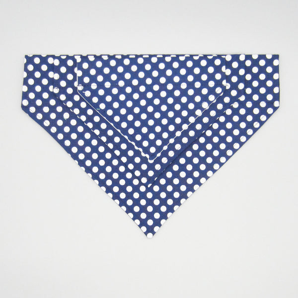 Navy & White Polka Dot Pet Bandana- Fits Over Collar 4 Sizes Available