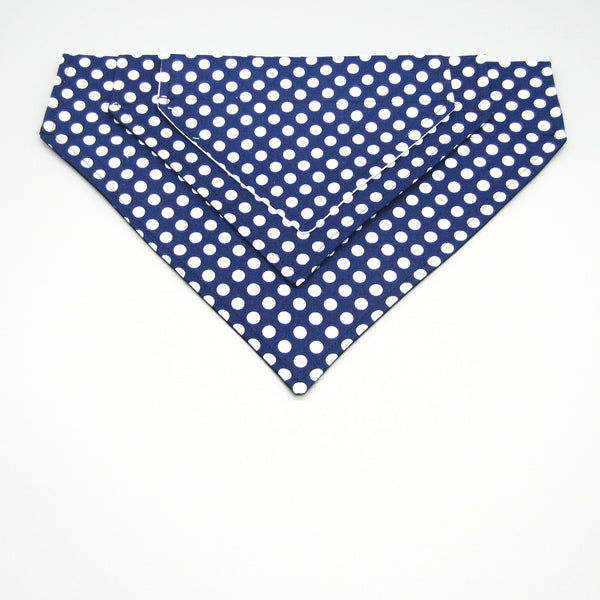 Navy & White Polka Dot Pet Bandana- Fits Over Collar 4 Sizes Available