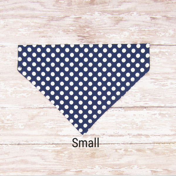 Navy & White Polka Dot Pet Bandana- Fits Over Collar 4 Sizes Available