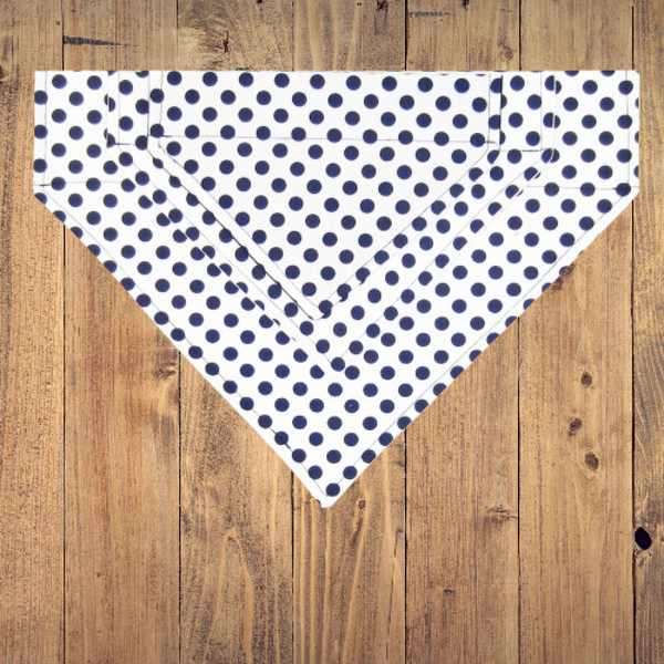 White & Navy Polka Dot Pet Bandana- Fits Over Collar 4 Sizes Available