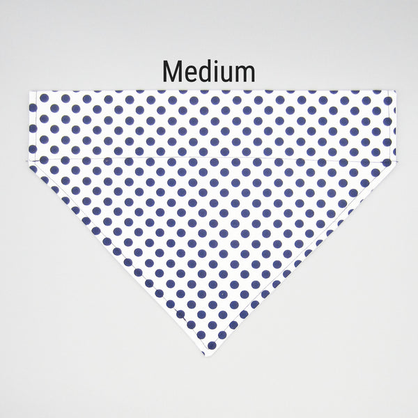 White & Navy Polka Dot Pet Bandana- Fits Over Collar 4 Sizes Available