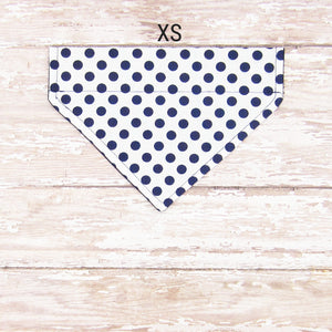 White & Navy Polka Dot Pet Bandana- Fits Over Collar 4 Sizes Available