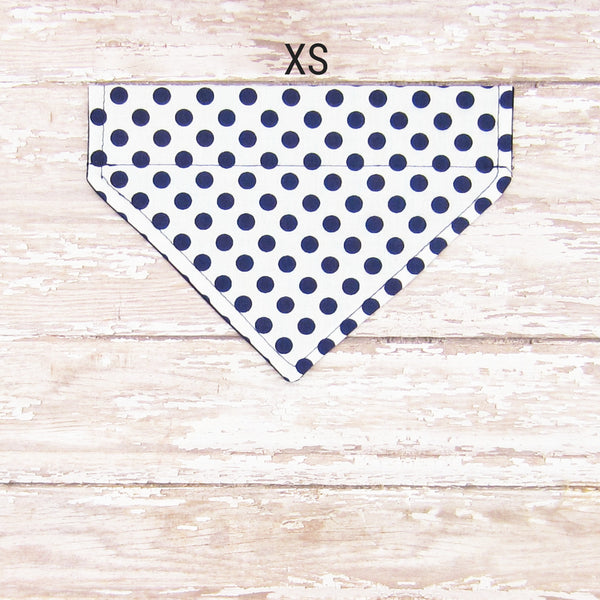 White & Navy Polka Dot Pet Bandana- Fits Over Collar 4 Sizes Available