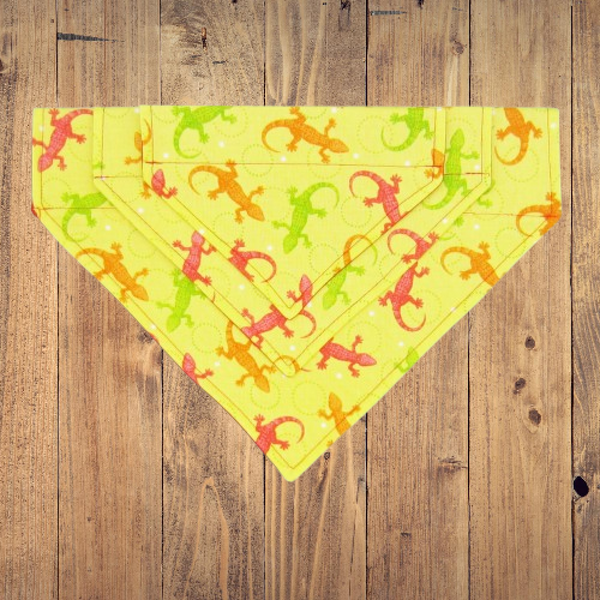Yellow Lizards Pet Bandana or Bow Tie-4 Sizes Fits Over Collar