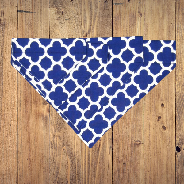 Navy Quatrefoil Pet Bandana- Fits Over Collar 4 Sizes Available