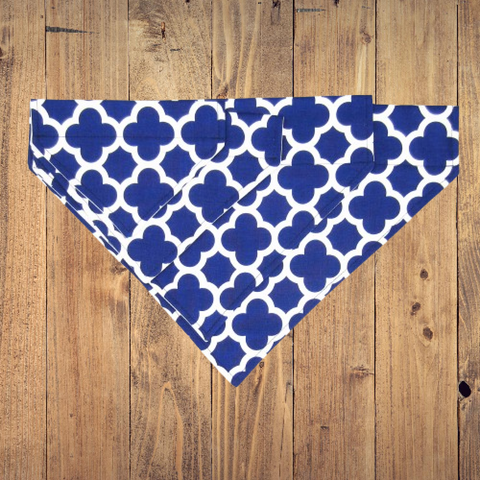 Navy Quatrefoil Pet Bandana- Fits Over Collar 4 Sizes Available