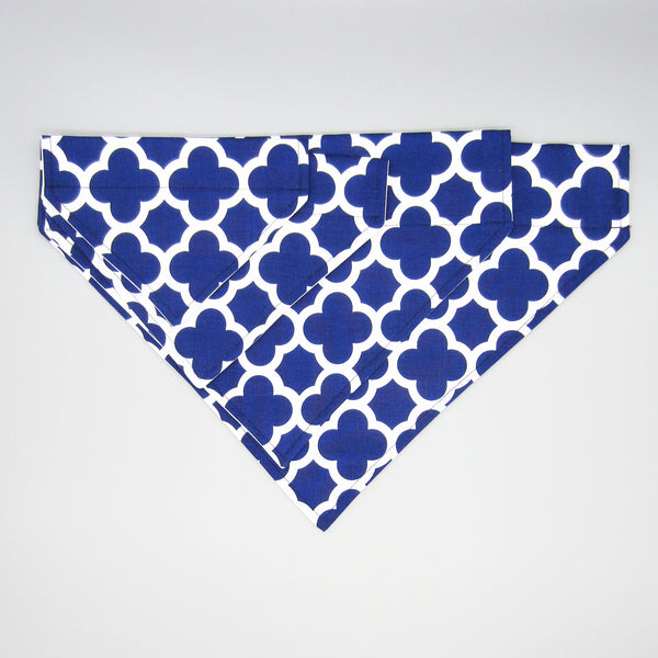 Navy Quatrefoil Pet Bandana- Fits Over Collar 4 Sizes Available