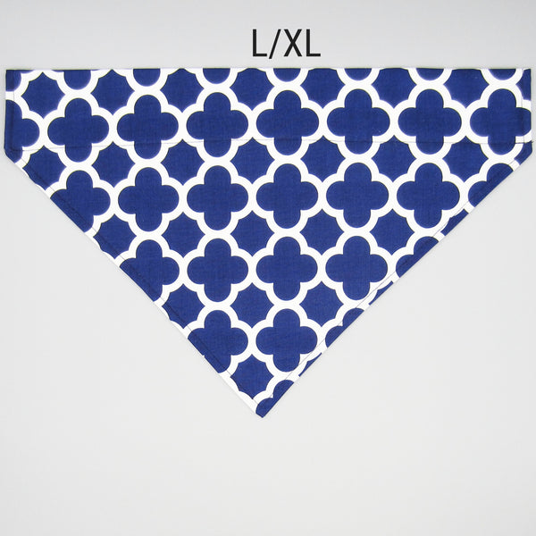 Navy Quatrefoil Pet Bandana- Fits Over Collar 4 Sizes Available